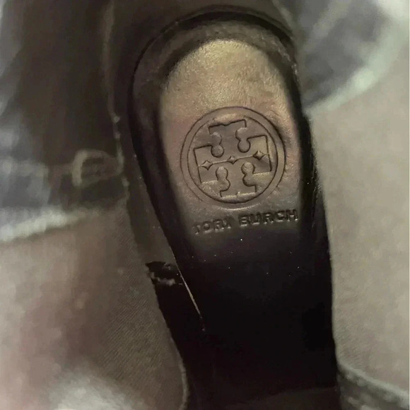 Tory Burch Suede Ankle Boots Wedge Heel Black Leather Gold Buckle Womens 9 - Picture 7 of 11